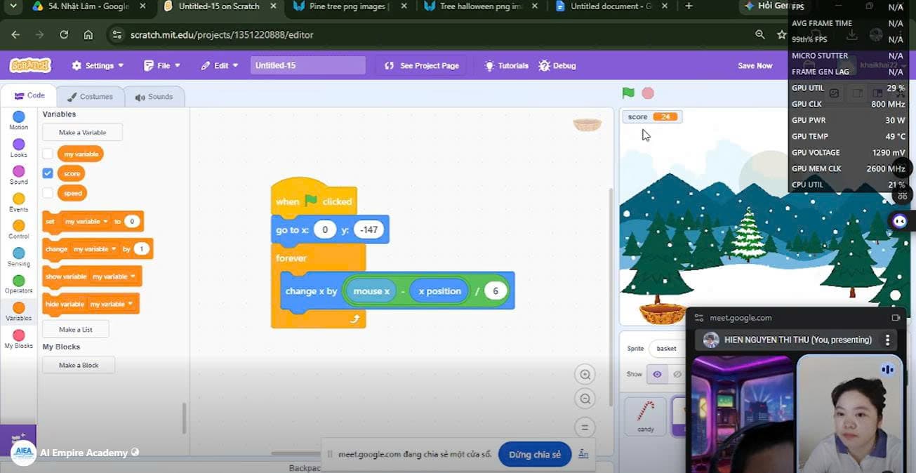 Cô Hiền hướng dẫn học viên hoàn thiện game trên Scratch